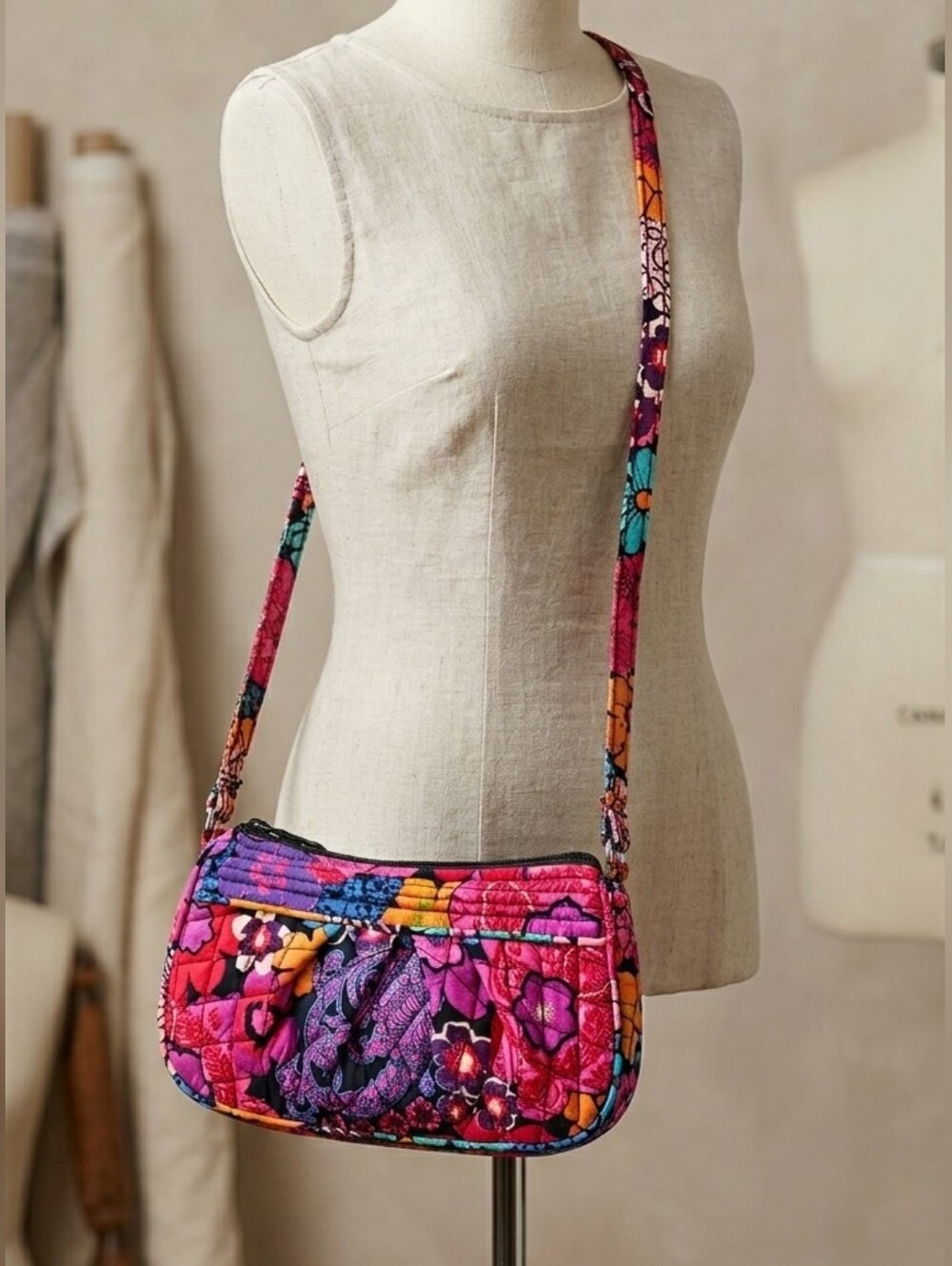 Vera Bradley Vibrant Pink Orange Multicolor Quilted Crossbody